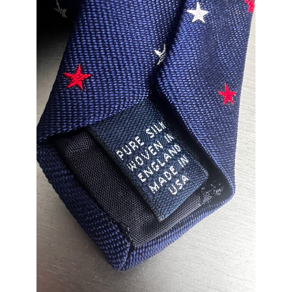 Brooks Brothers Tie Mens Navy Blue Silk Red White Star Pattern USA Made England - Picture 3 of 7
